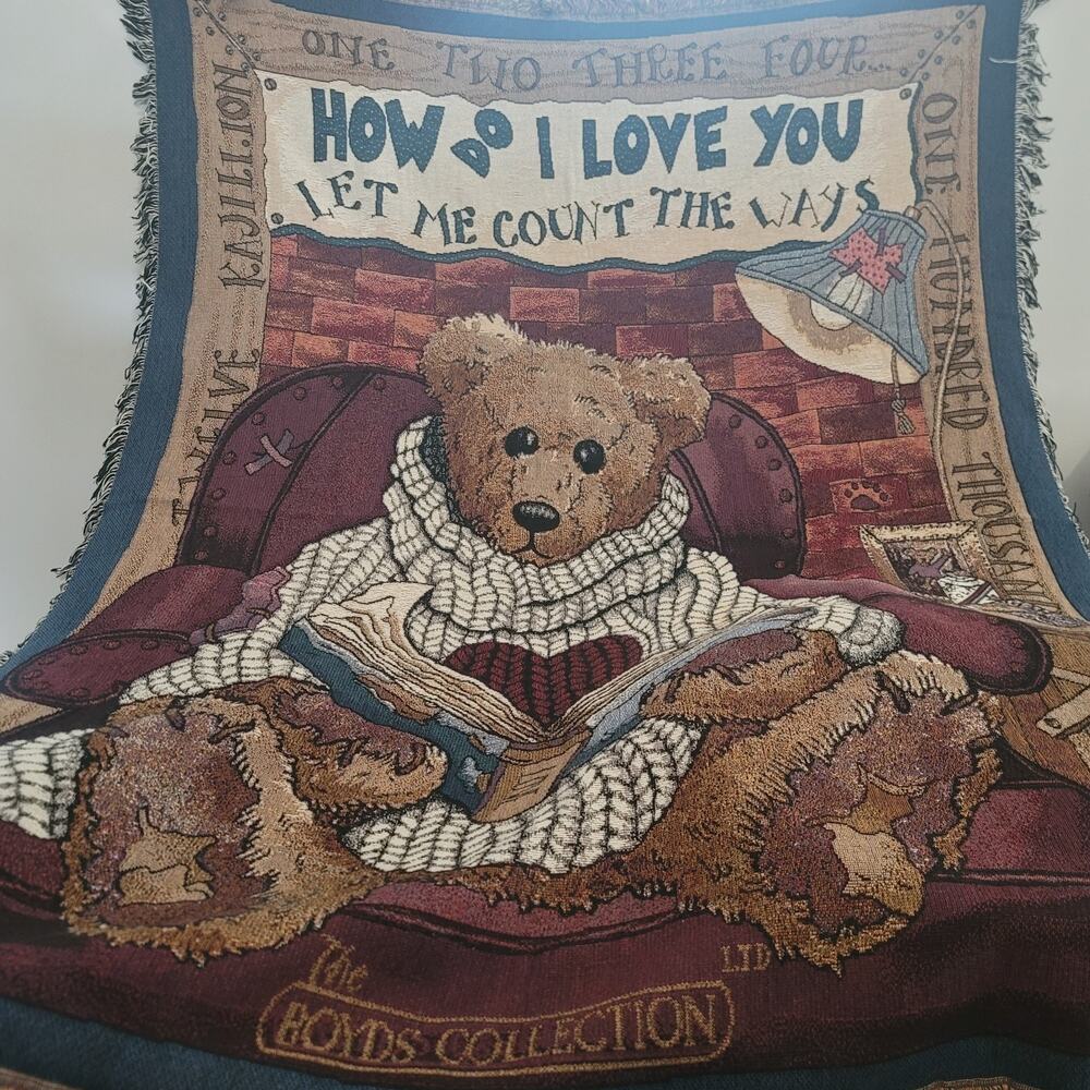 Boyds Bears "How Do I Love You Let Me Count The Ways" Teddy Bear Woven Tapestry